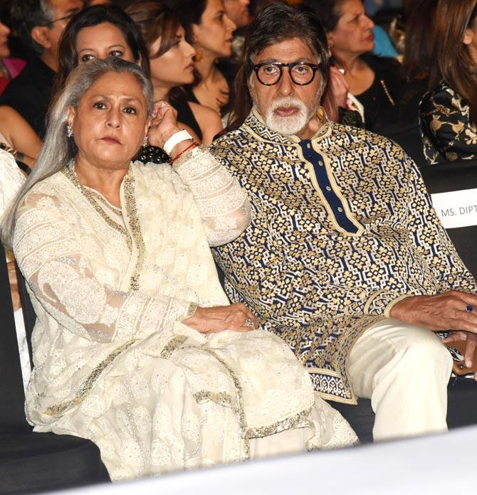 Bollywood couple Amitabh Bachchan and Jaya Bachchan watch the event at NSCI Dome, Worli