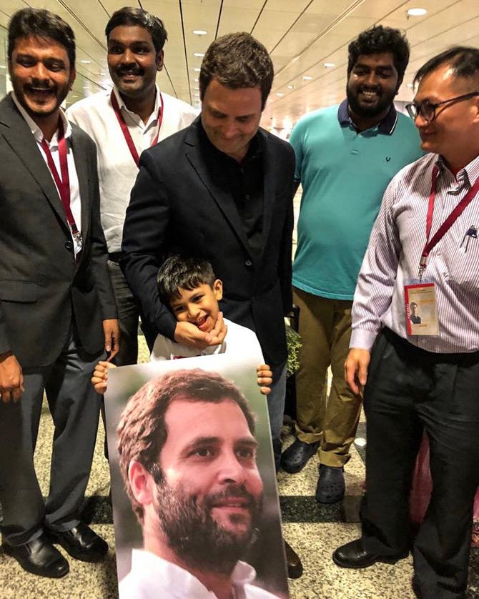 Not only in India but across the globe children are fond of Congress leader Rahul Gandhi. Being the children's leader that he is Gandhi was over the moon and surprised to meet his young friend at the airport during his visit to Singapore.