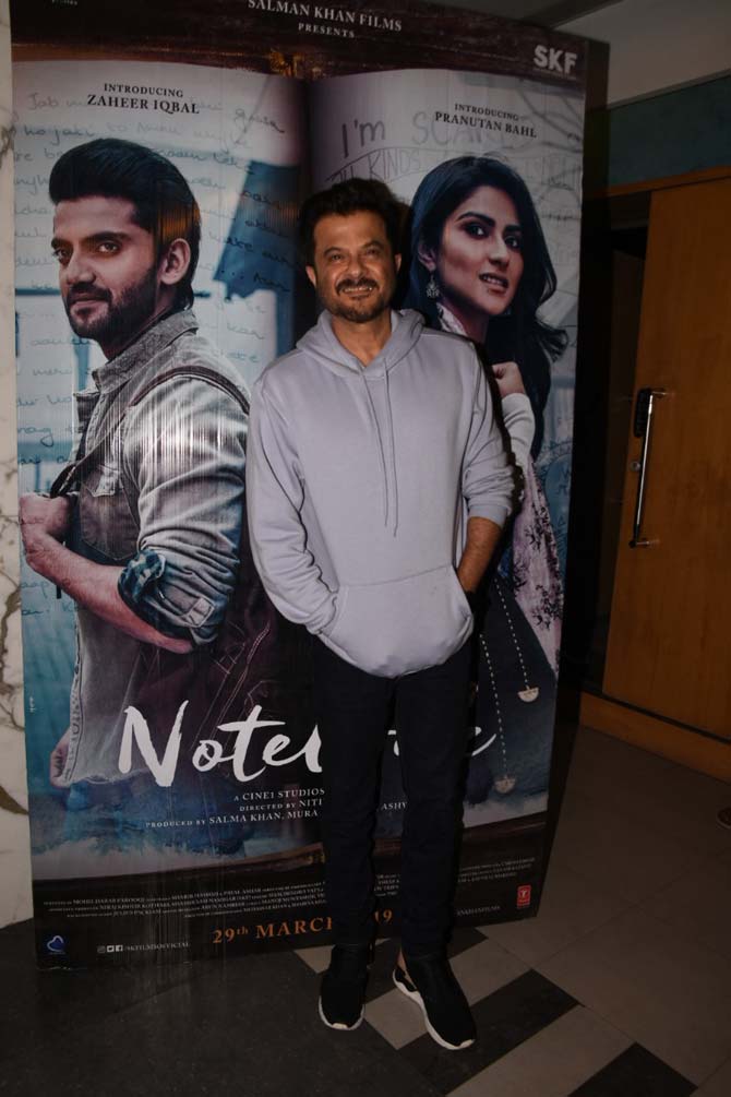 Helmed by Nitin Kakkar, Notebook is presented by Salman Khan Films and is a Cine1 Studios Production. It is produced by Salma Khan, Murad Khetani and Ashwin Varde and is all set to hit the screens on 29th March 2019.
In picture: Anil Kapoor was all smile as he posed for the photographers at the special screening of Notebook. 