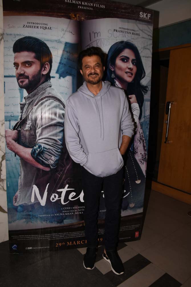 Helmed by Nitin Kakkar, Notebook is presented by Salman Khan Films and is a Cine1 Studios Production. It is produced by Salma Khan, Murad Khetani and Ashwin Varde and is all set to hit the screens on 29th March 2019.
In picture: Anil Kapoor was all smile as he posed for the photographers at the special screening of Notebook. 