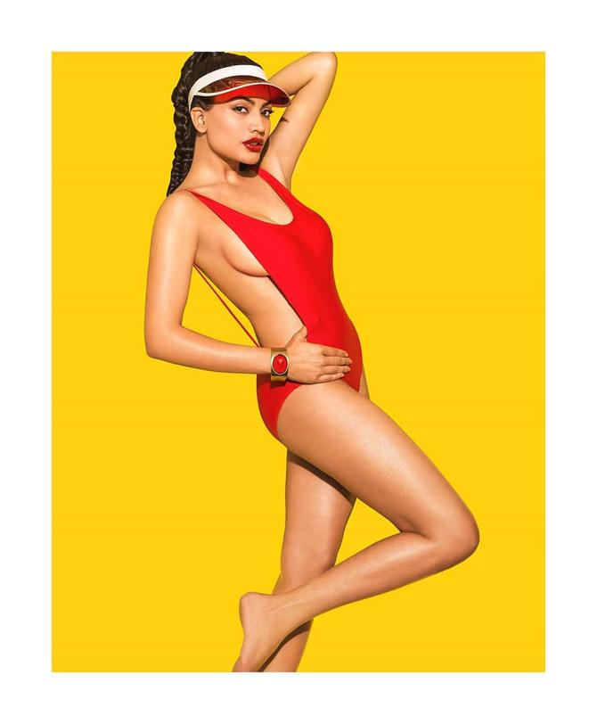 In the picture, Urvi Shetty makes for a perfect sports personality as she poses in a red-backless monokini during her photo shoot.