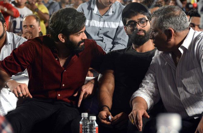 Thackeray recently got married to Fashion Designer Mitali Borude. Here, he is seen talking to somebody at the Mumbai Bodybuilding competition 'Mumbai Shree 2019', organised by Maharashtra Navnirman Sena (MNS) at Vithaldas Nagar, Khar in Mumbai on Sunday. 