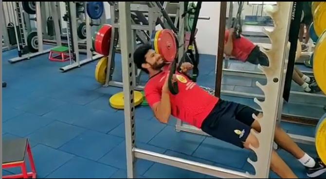 Shivam Dube posted this picture from a gym session, captioned, 