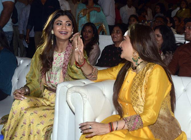 Shilpa Shetty Kundra, who also attended the school event held in Versova, Mumbai, was spotted with Jaya Prada at the function. 