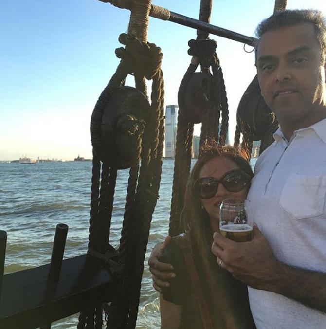 In photo: Milind Deora and wife Pooja Shetty Deora enjoying a vacation on a sailboat