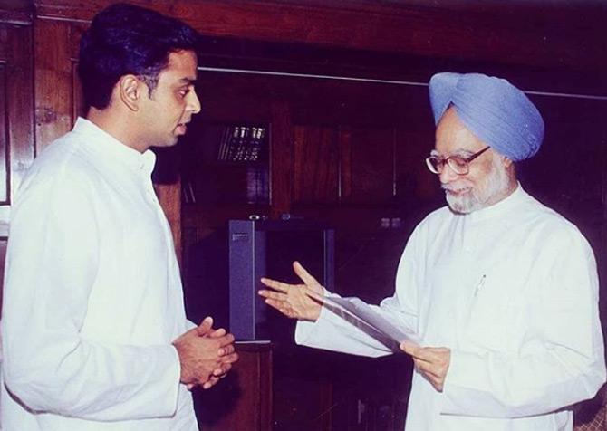 In photo: The young politician Milind Deora started his career as an IT minister under the Manmohan Singh government. He captioned this one: Will always be grateful to Dr. Manmohan Singh who mentored me right through my student days to when I was first elected MP and served as Minister in his government