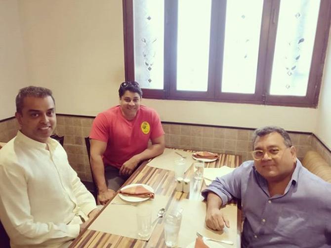 In photo: Milind Deora is seen on a lunch outing with his friends Cyrus Broacha and Kunal Vijayakar