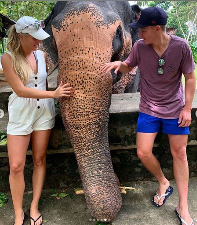 In April 2019, at age 20, Sam Curran became the youngest player to take a hat-trick at the Indian Premier League.
In picture: Sam Curran with girlfriend Isabella in Sri Lanka