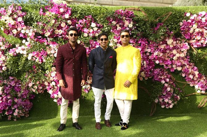 Bollywood actor Ranbir Kapoor, filmmakers Karan Johar and Ayan Mukherji attended the grand wedding of industrialist Mukesh Ambani's son Akash Ambani with Shloka Mehta