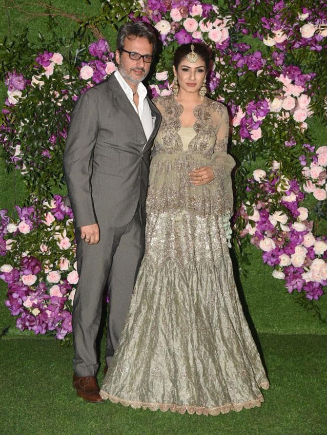Raveena Tandon with husband Anil Thadani attended the grand wedding of industrialist Mukesh Ambani's son Akash Ambani with Shloka Mehta