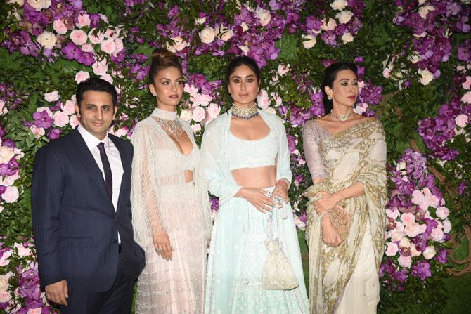 Industrialist Adar Poonawalla, wife Natasha Poonawalla, Kareena Kapoor Khan and Karisma Kapoor attended the grand wedding of industrialist Mukesh Ambani's son Akash Ambani with Shloka Mehta