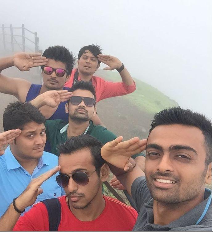 In picture: Jaydev Unadkat along with his friends during a reunion outing at a hill station.