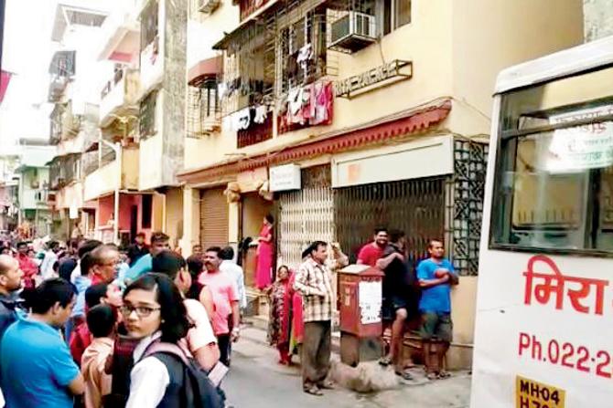 Residents outside Pratiksha Building in Bhayander West, where the murder took place