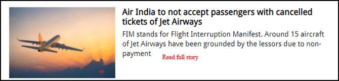Air India to not accept passengers with cancelled tickets of Jet Airways