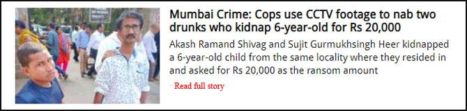 Mumbai Crime: Cops use CCTV footage to nab two drunks who kidnap 6-year-old for Rs 20,000