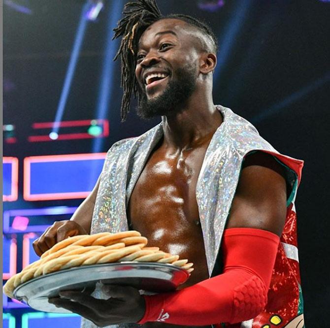 Kofi Kingston eating pancakes