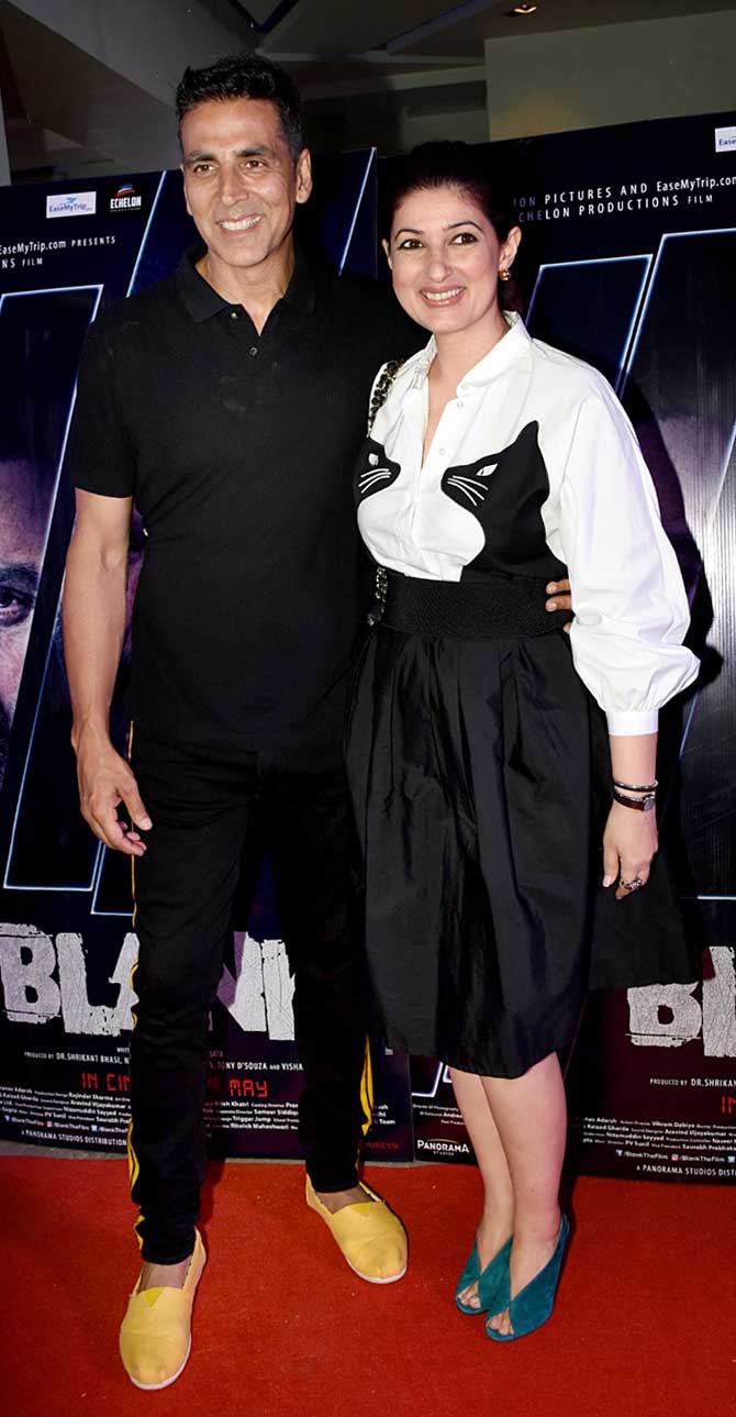On April 9, Karan Kapadia revealed the surprise through his Instagram account. Akshay Kumar, who is Karan Kapadia's brother-in-law (Twinkle Khanna's cousin) revealed Khiladi Kumar's special song in the movie. The song eulogising the supreme lord starts with mellow music. The song features Akshay Kumar standing on a raised platform, raising his hands in the name of the lord, amidst a mass of people.
In picture: Sister Twinkle Khanna and brother-in-law Akshay Kumar were all smiles as they appear at the special screening of the film. 