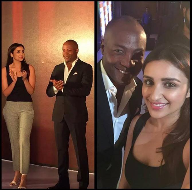 Regarded widely as the best left-handed batsman to ever play cricket, Brian Lara holds several batting records in the game.
In picture: Brian Lara and Bollywood actress Parineeti Chopra pose for a selfie.