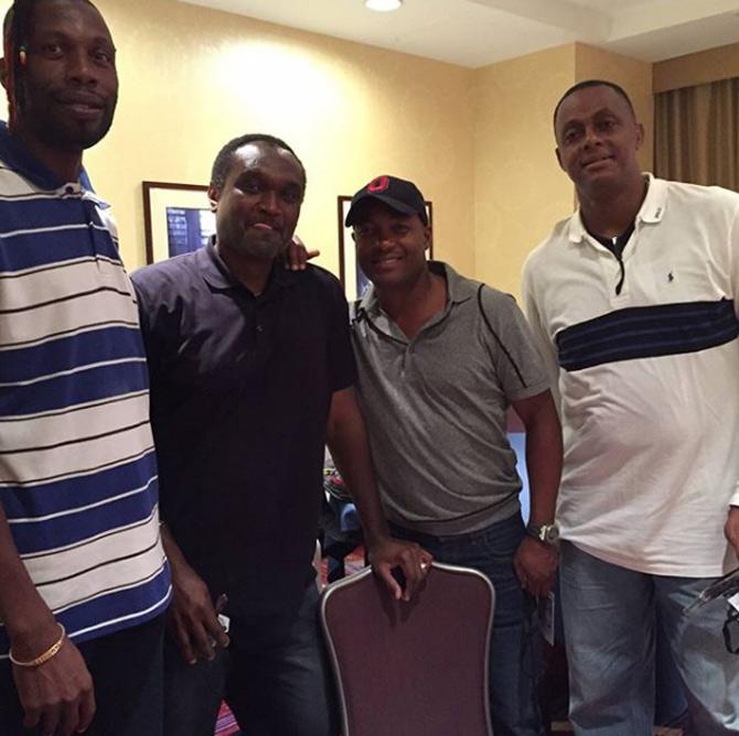 Brian Lara holds the record for most runs scored in a single over in Tests. He scored 28 runs off RJ Peterson in the Test against South Africa in 2004.
In picture: Brian Lara with Courtney Walsh, Curtly Ambrose and Carl Hooper