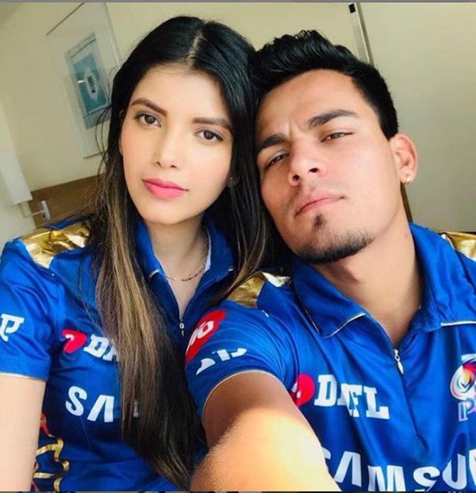 Rahul Chahar has played a total of 14 first-class matches taking 63 wickets and scoring 336 runs. Chahar's best performance with the ball is 5/59 and top score 84.
In picture: Rahul Chahar with fiancee Ishani