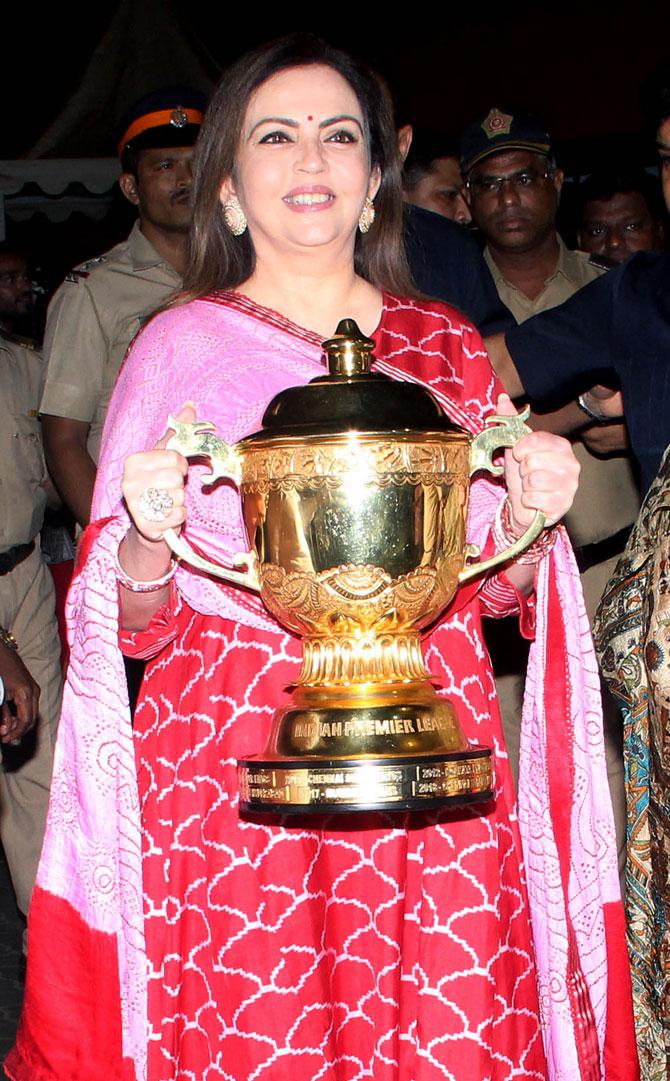 A video of the same was circulated online. In the video, Nita Ambani is seen carrying the trophy into the prayer room and having placed the trophy in front of the Gods, she then chants: 