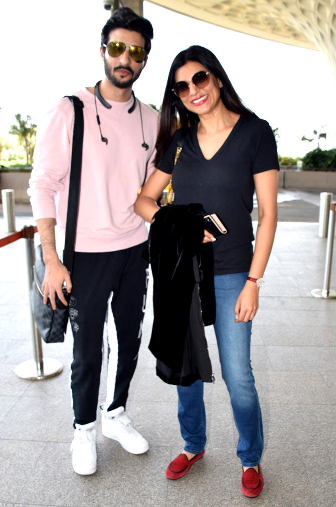 Sushmita Sen along with beau Rohman Shawl were spotted at the Mumbai airport. Sush's brother Rajeev is getting hitched to television actor Charu Asopa. The actress shared the news on social media. 