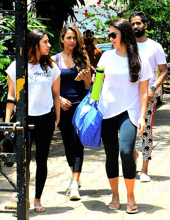 Seema Khan and Akansha Ranjan Kapoor were almost twinning in black-and-white gym look.