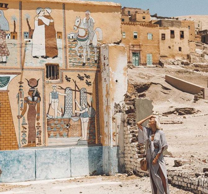 Lauren Bullen shares this colourful picture from one of her trips to an ancient city in Egypt and captions it as 'Somewhere along the road, with not a soul in sight'