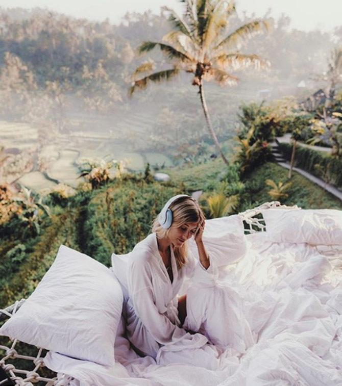 This picture is from Lauren's travel diary in Bali, Indonesia and she captions it as 'Never forget to take a little time for yourself to unwind and recharge on the road'
