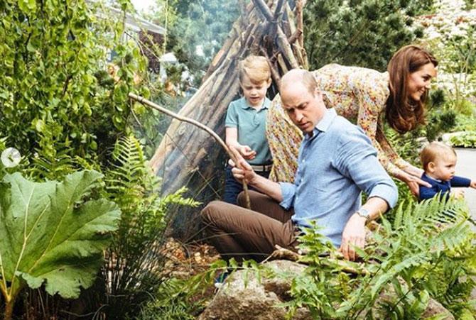 Over the past months, Prince George, Princess Charlotte and Prince Louis have helped The Duchess gather moss, leaves and twigs to help decorate The Royal Horticultural Society Back to Nature Garden. Hazel sticks collected by the family were also used to make the garden's den. 