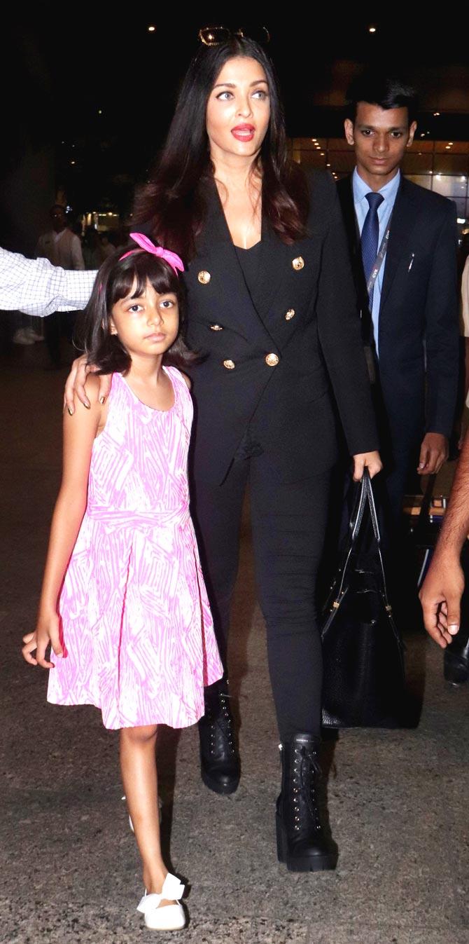 Aishwarya Rai Bachchan and daughter Aaradhya, Mouni Roy at Mumbai airport