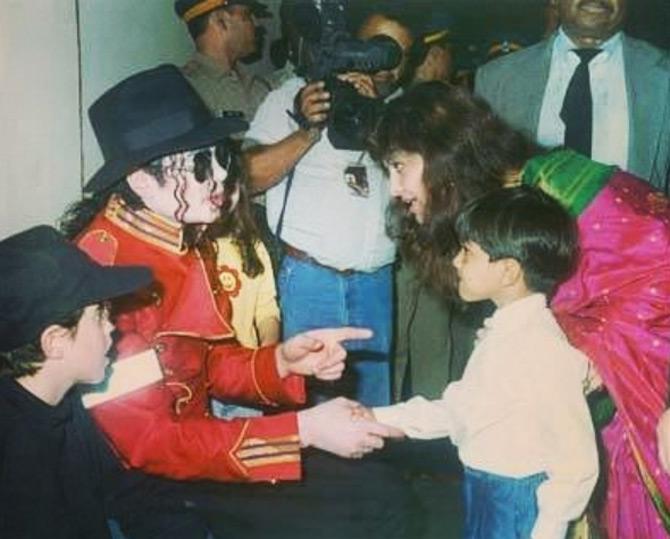 In picture: A young Amit Thackeray greets the King of Pop music Michael Jackson along with his mother Sharmila Thackeray when the legend had come down to Mumbai in 1996.