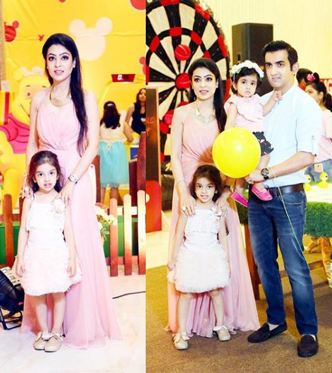 Gautam Gambhir has also had a shining career in the IPL, where he led Shah Rukh Khan's Kolkata Knight Riders to the IPL title in the 2012 and 2014 editions.
In pic: Gautam Gambhir with his wife Natasha Jain and his two daughters Aazeen and Anaiza