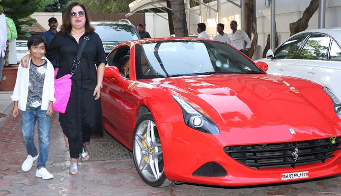 Farah Khan came in with her son Czar Kunder for Viaan's birthday party. Well, all eyes were on Farah's hot wheels, more than the celebrity mother-son duo.