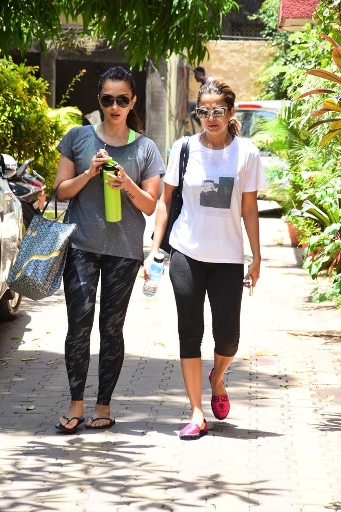 Malaika Arora's sister Amrita Arora Ladak was also spotted at her fitness studio in Bandra. She was accompanied by Sohail Khan's wife Seema Khan.