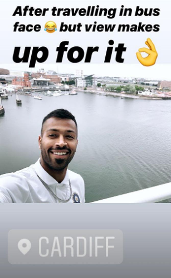 Hardik Pandya posted this picture after a long bus ride to Cardiff. The all-rounder is seen soaking in the view.