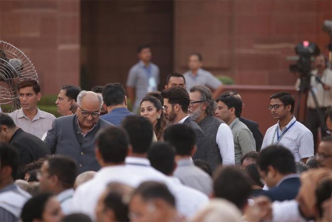 In pic: Boney Kapoor, Shahid, and Meera Kapoor, Rakeysh Omprakash Mehra await for the arrival of PM Narendra Modi at the swearing-in ceremony, held at Rashtrapati Bhawan, New Delhi.