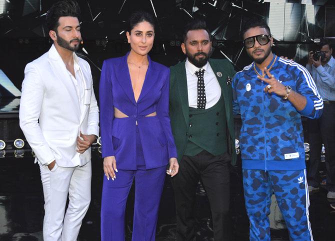 Kareena Kapoor Khan also posed with the other judges of the show, Raftaar and Bosco Martis, and the show's host, Dheeraj Dhoopar.