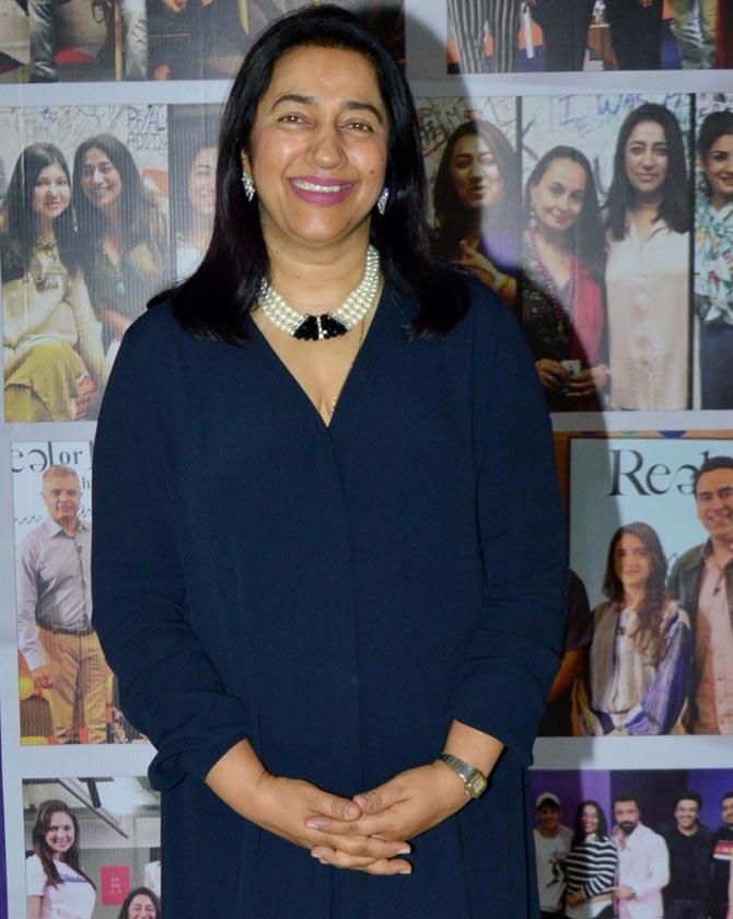 Anu Ranjan was all smiles as she posed for the photographers at her show launch event.