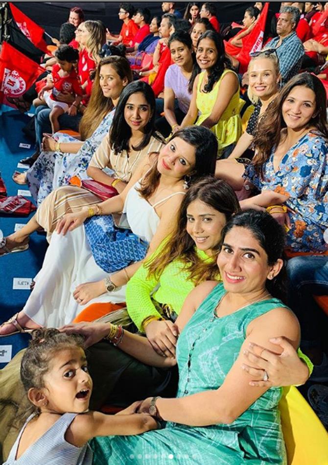 Sakshi Dhoni seen here hosting an in-match party for the wives of the Chennai Super Kings cricketers.