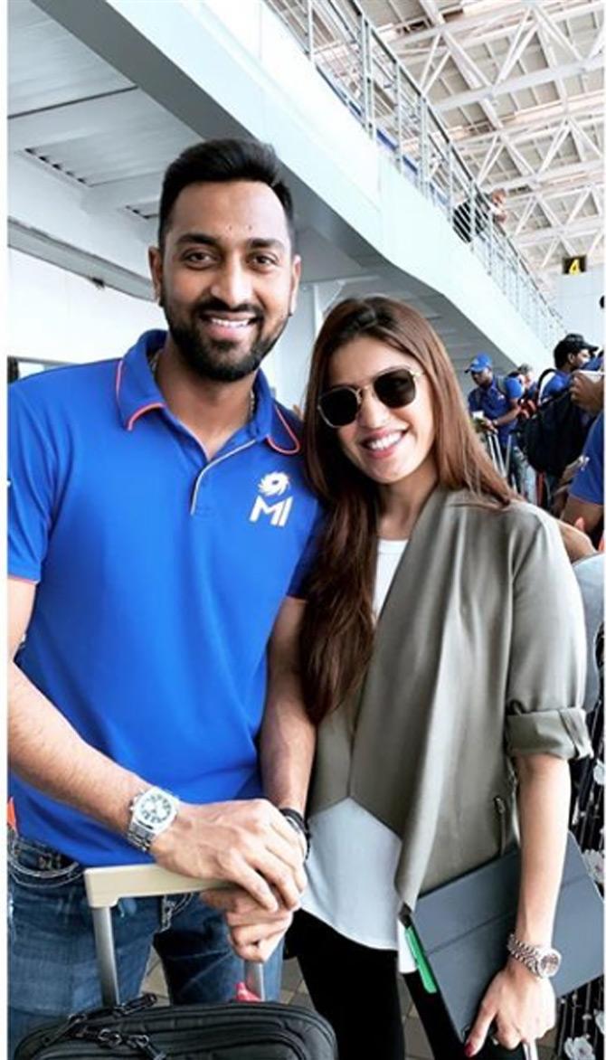 Krunal Pandya's wife Pankhuri Sharma Pandya posted this picture from the airport while travelling with the Mumbai Indians team.