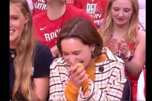 Watch: Houston Rockets mascot spills coffee, bends knee to Khaleesi