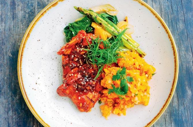 Korean chicken with mango salsa