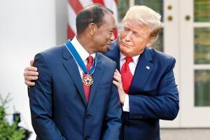 Tiger Woods receives Presidential Medal of Freedom from Donald Trump