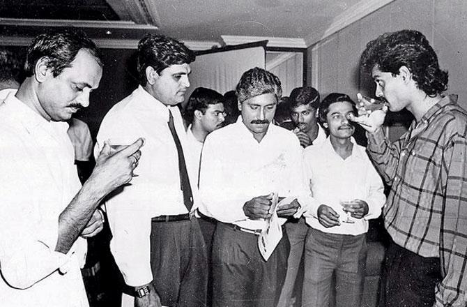 The late Trevor Manuel (second from right) with Dilip Vengsarkar (extreme right) at the launch of the new-look Sportsweek in 1988
