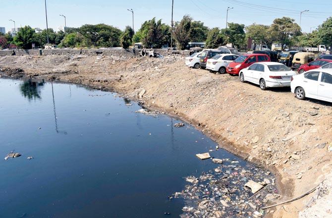 Metro line III has been taking up space on the road driving encroachers to create the illegal space to park their vehicles close to the water body