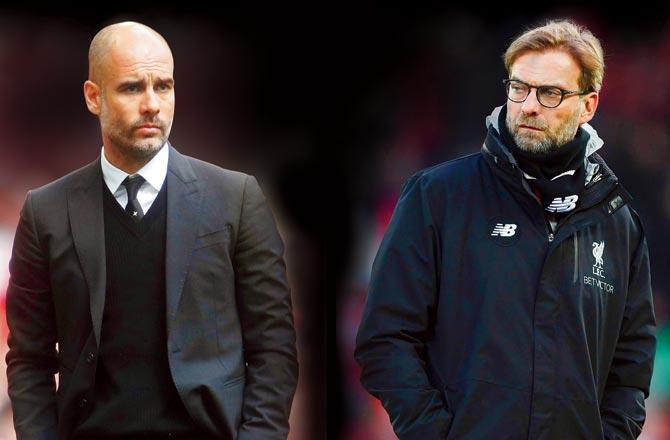 Manchester City manager Pep Guardiola and Liverpool boss Jurgen Klopp