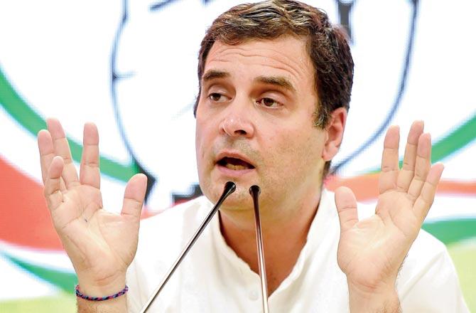 INC president Rahul Gandhi at a press conference in New Delhi after the results