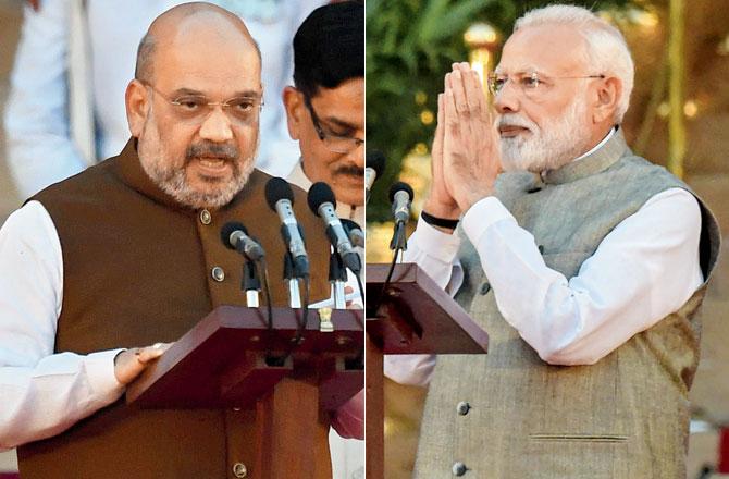 Amit Shah. Pic/AFP. (Right) Narendra Modi. Pic/PTI