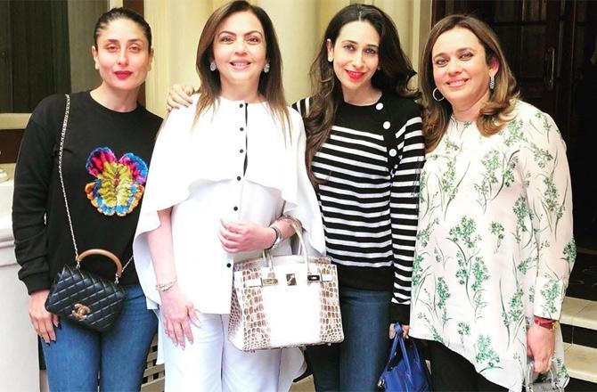 In June 2019, Nita Ambani was seen posing with Kareena Kapoor and Karisma Kapoor during their London vacation. Dressed in an all-white ensemble, Nita Ambani looked poised and elegant. Picture/Instagram Karisma Kapoor
In picture: Nita Ambani with Kareena Kapoor Khan, Karisma Kapoor during their London vacation.